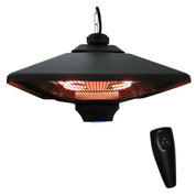 Hanging Electric Patio Heater 1000/2000W Waterproof Ceiling Mounted Aluminium Halogen Infrared Heater with LED Light Remote, Black