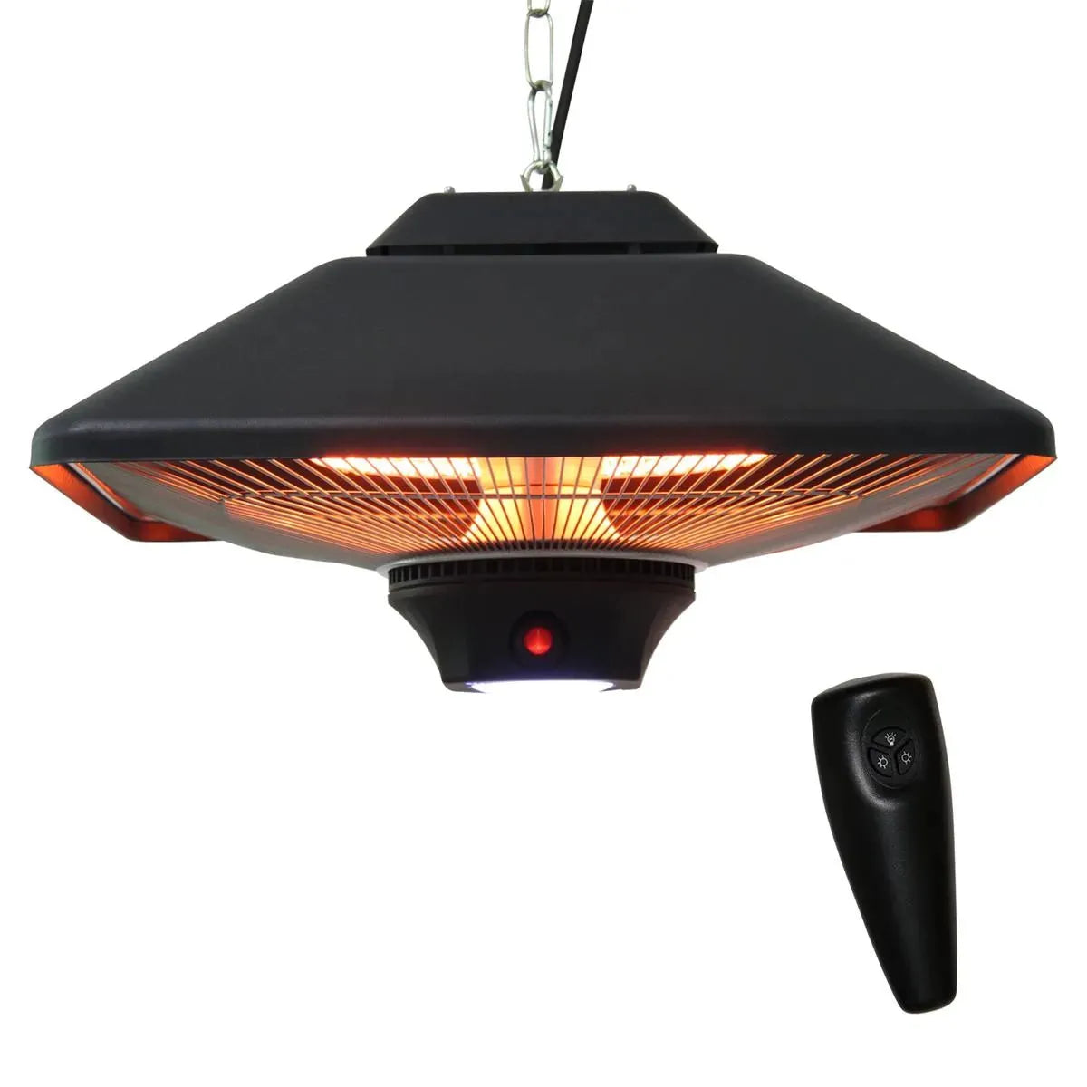 Hanging Electric Patio Heater 1000/2000W Waterproof Ceiling Mounted Aluminium Halogen Infrared Heater with LED Light Remote, Black
