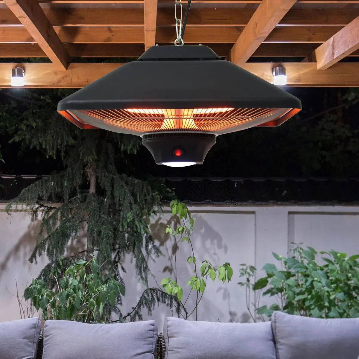 2000W Waterproof Ceiling Mounted Aluminium Halogen Infrared Heater with LED Light Remote, Black