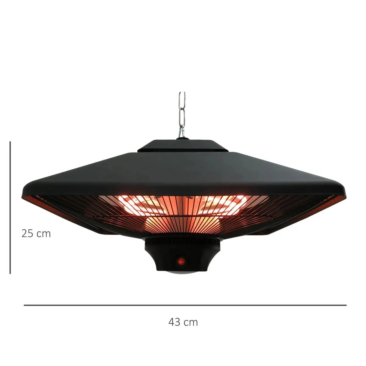 Hanging Electric Patio Heater 1000/2000W Waterproof Ceiling Mounted Aluminium Halogen Infrared Heater with LED Light Remote, Black