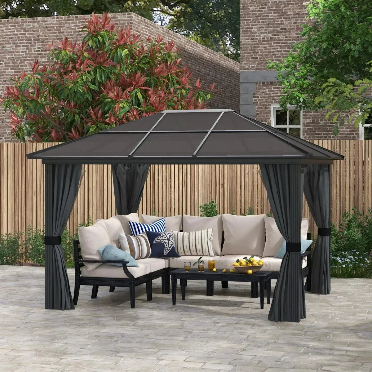 Octagonal Garden Gazebo, 8-Sided, 6.8×5 m, White Heavy Duty Metal Frame Outdoor Marquee Party & Wedding Canopy