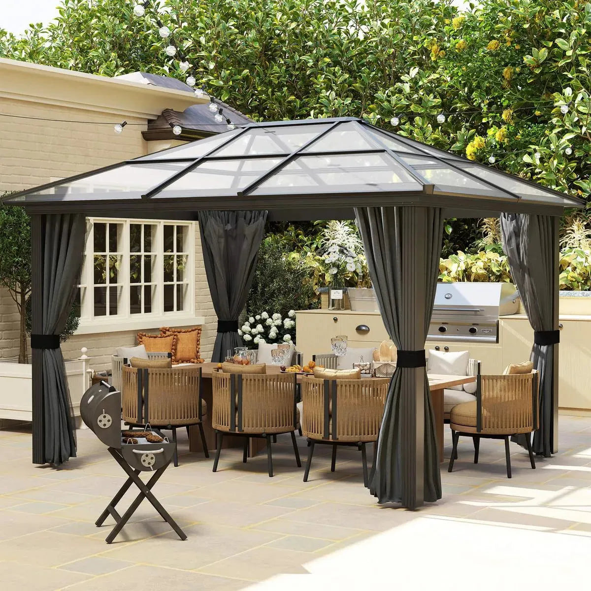 Octagonal Garden Gazebo, 8-Sided, 6.8×5 m, White Heavy Duty Metal Frame Outdoor Marquee Party & Wedding Canopy