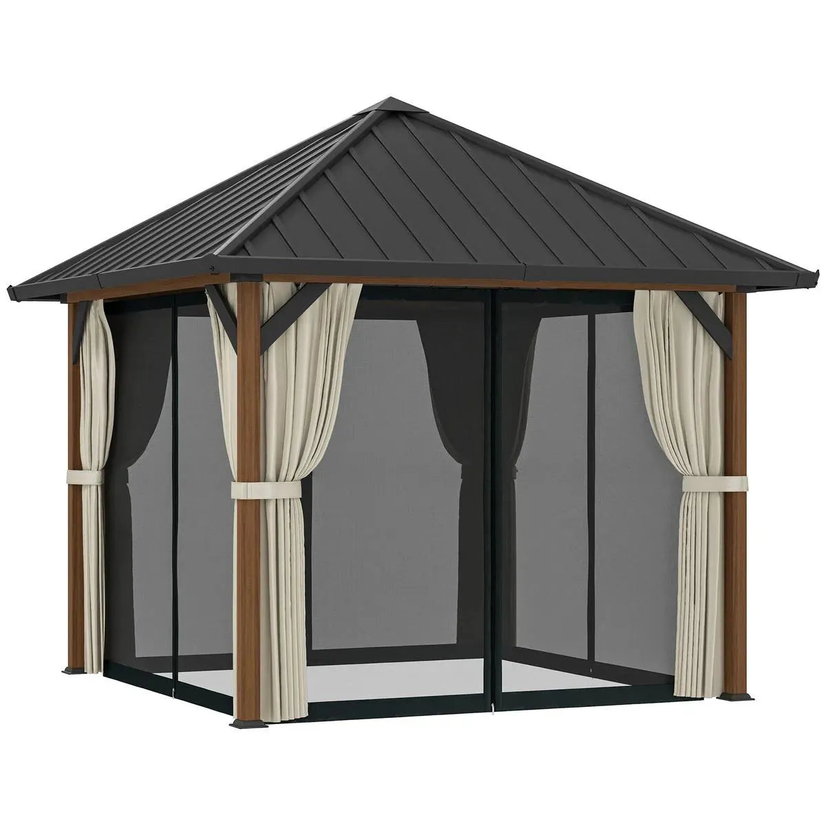 Octagonal Garden Gazebo, 8-Sided, 6.8×5 m, White Heavy Duty Metal Frame Outdoor Marquee Party & Wedding Canopy