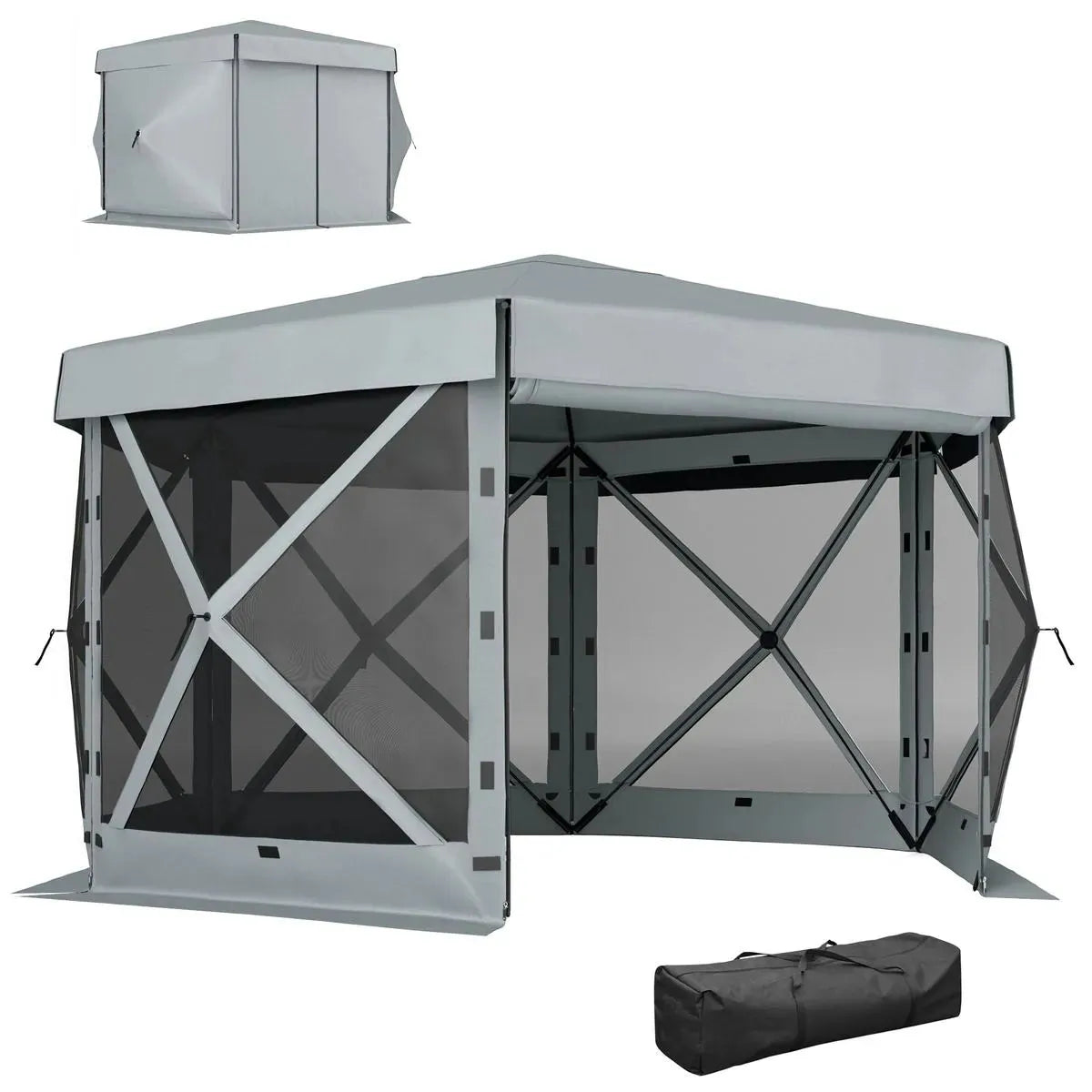 Octagonal Garden Gazebo, 8-Sided, 6.8×5 m, White Heavy Duty Metal Frame Outdoor Marquee Party & Wedding Canopy