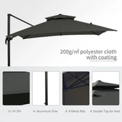 Cantilever Parasol 360° Rotation Angle Adjustment Outdoor Market Garden Umbrella, Dark Grey