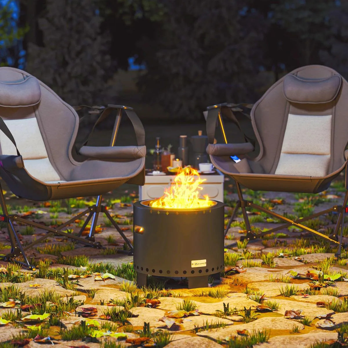 Smokeless Fire Pit Steel with Poker, Grey