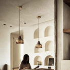 Hailie Vintage Round Wood Glass Pendant Light Dining Room Bedroom