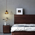 Hailie Vintage Round Wood Glass Pendant Light Dining Room Bedroom