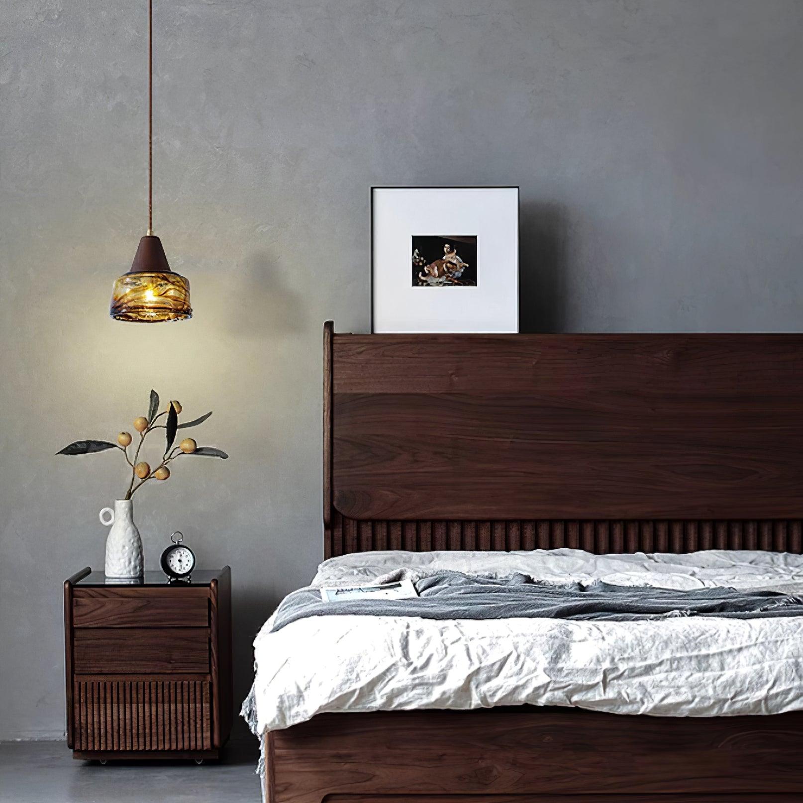 Hailie Vintage Round Wood Glass Pendant Light Dining Room Bedroom