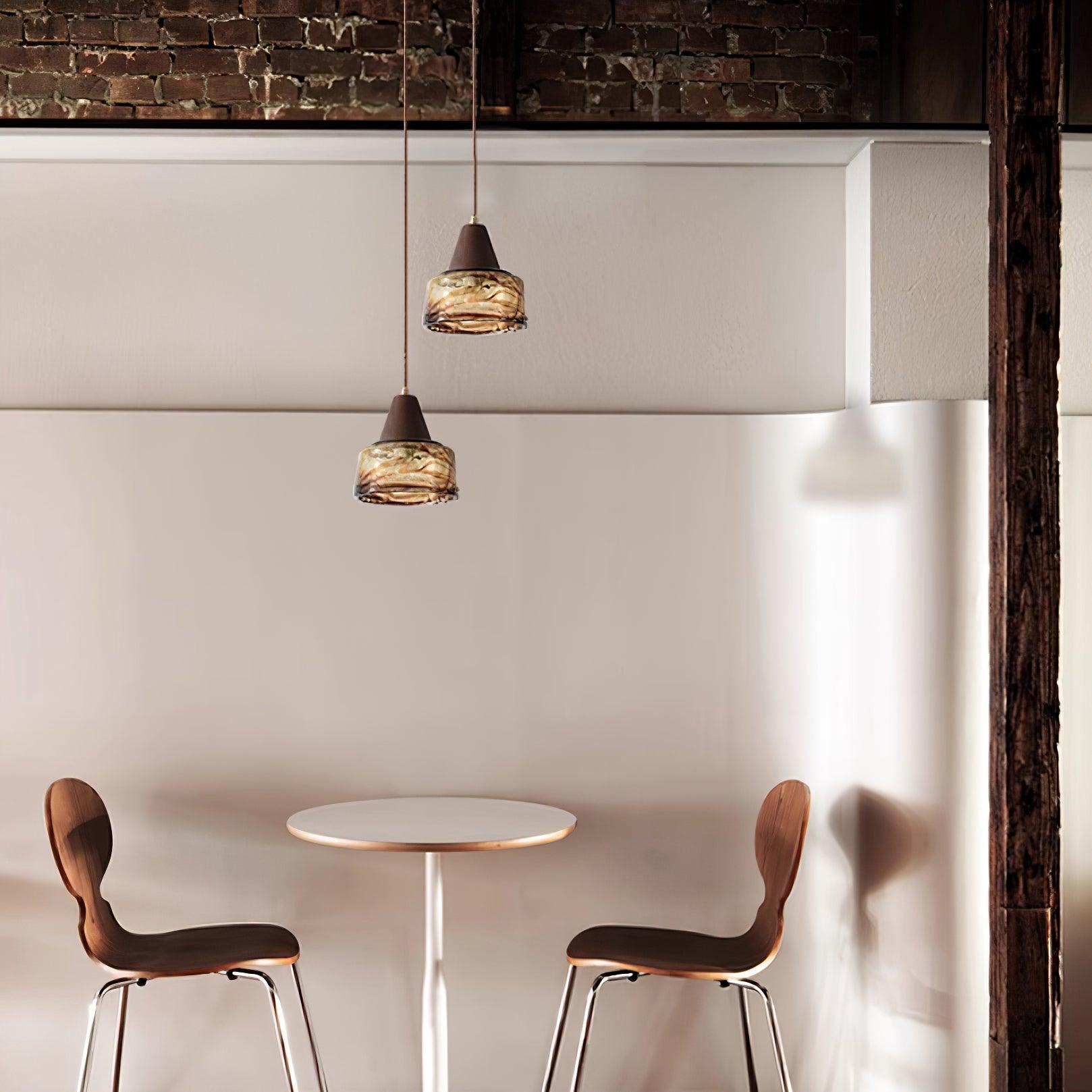 Hailie Vintage Round Wood Glass Pendant Light Dining Room Bedroom