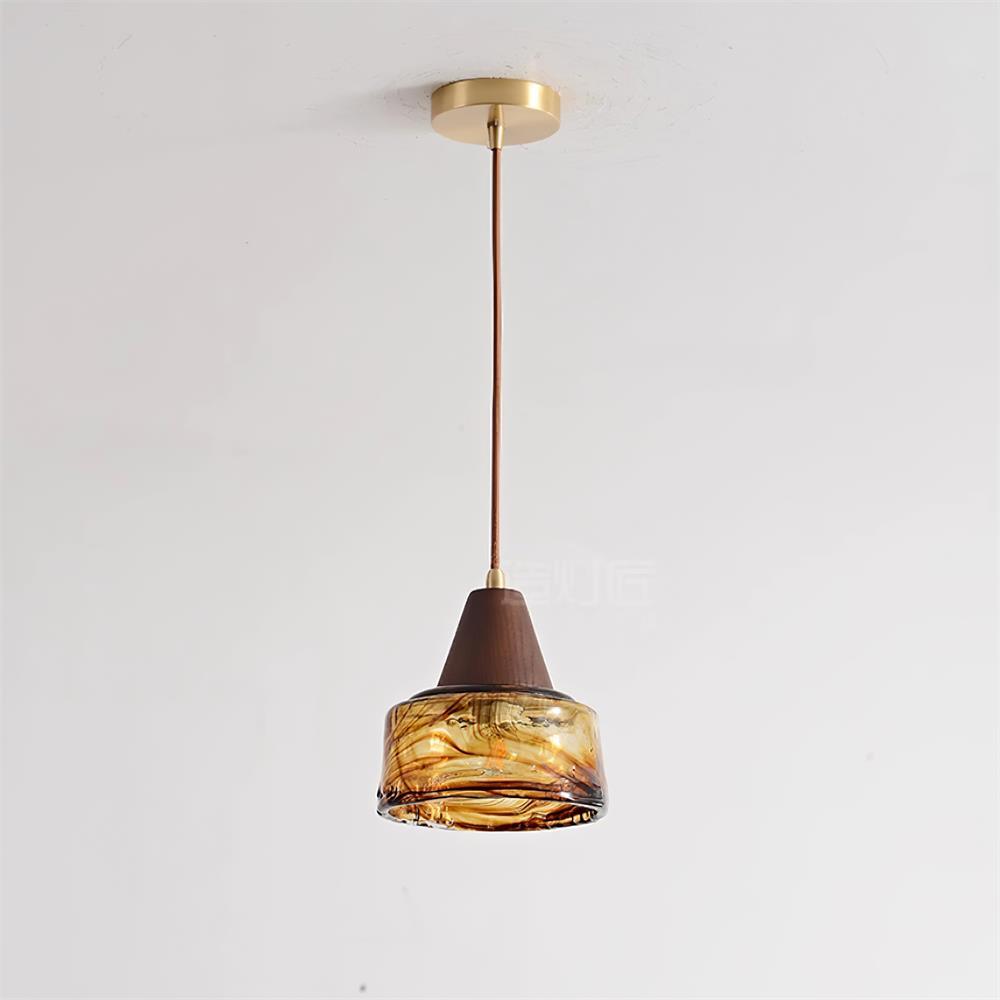 Hailie Vintage Round Wood Glass Pendant Light Dining Room Bedroom