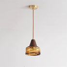 Hailie Vintage Round Wood Glass Pendant Light Dining Room Bedroom