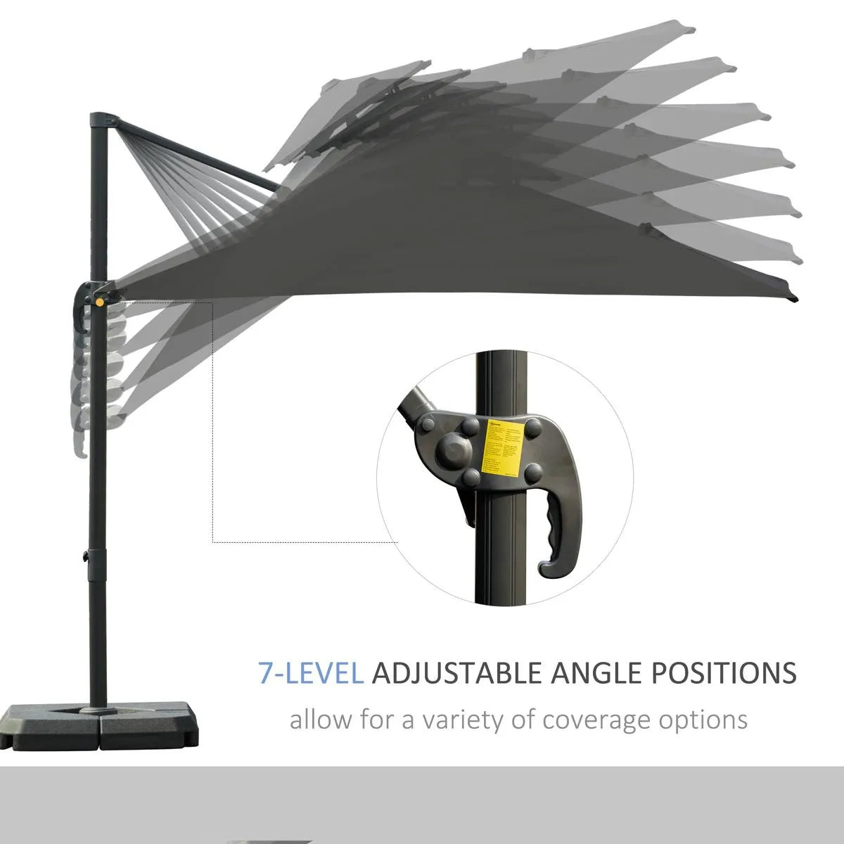 Cantilever Parasol 360° Rotation Angle Adjustment Outdoor Market Garden Umbrella, Dark Grey