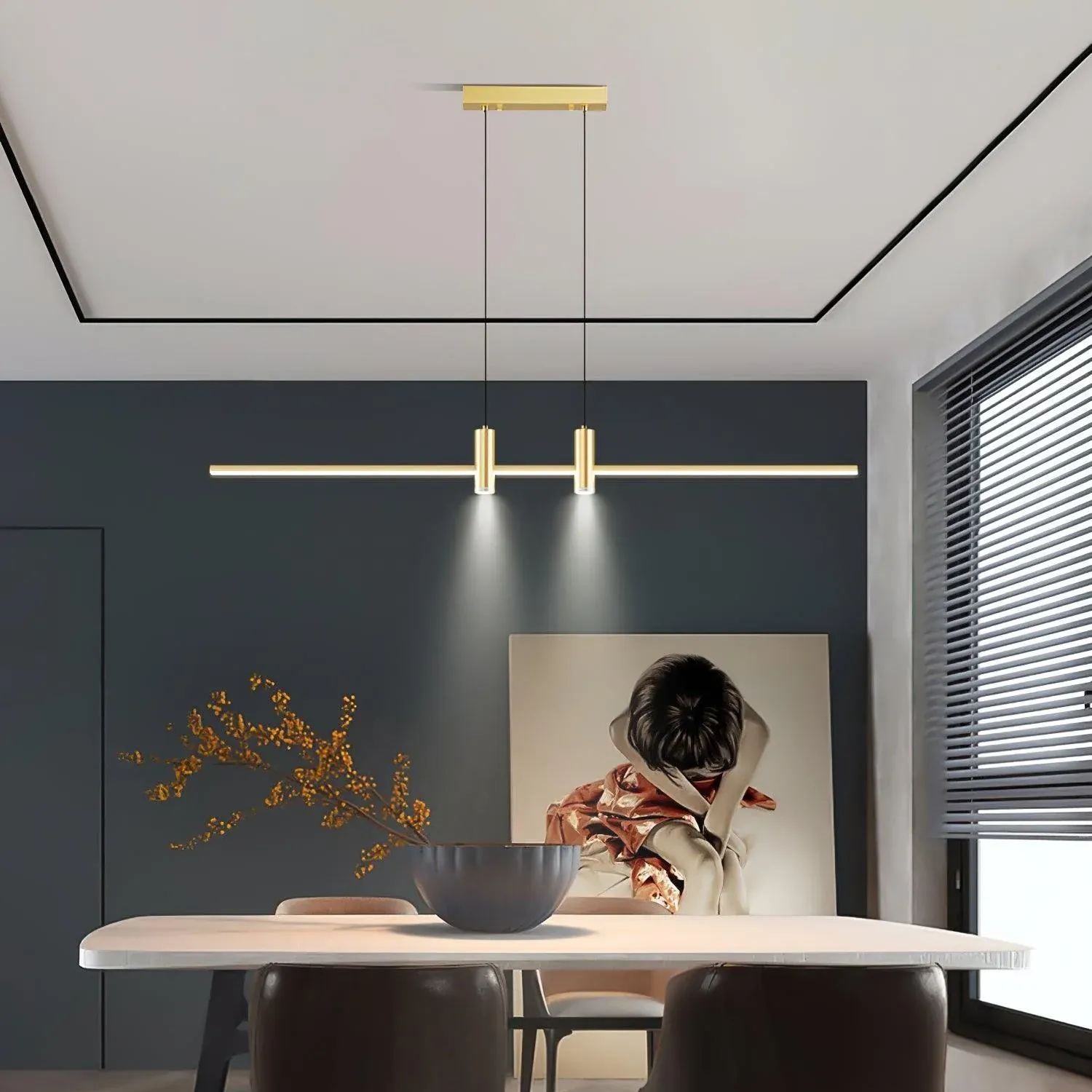 Edge Modern Unusual Long Metal Pendant Light Dining Living Room
