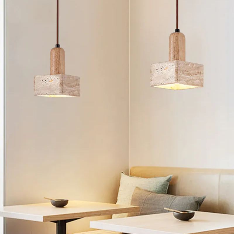 Zaid Minimalism Travertine Wood Pendant Lamp Bedroom Dining Room