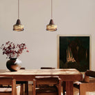 Hailie Vintage Rond Bois Verre Suspension Salle à Manger Chambre