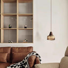 Hailie Vintage Round Wood Glass Pendant Light Dining Room Bedroom