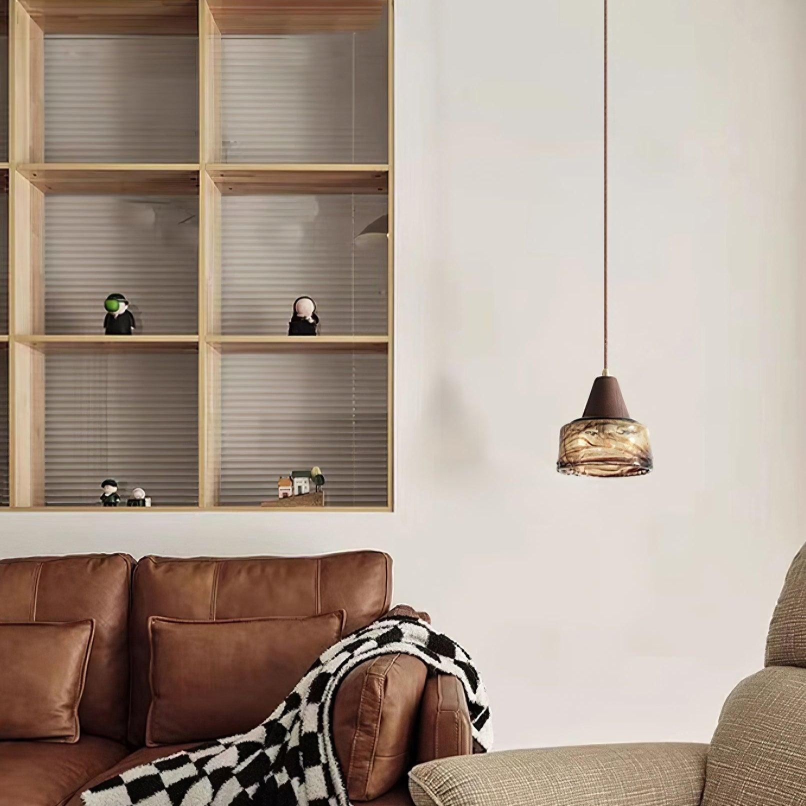 Hailie Vintage Round Wood Glass Pendant Light Dining Room Bedroom