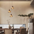 Hailie Vintage Round Wood Glass Pendant Light Dining Room Bedroom