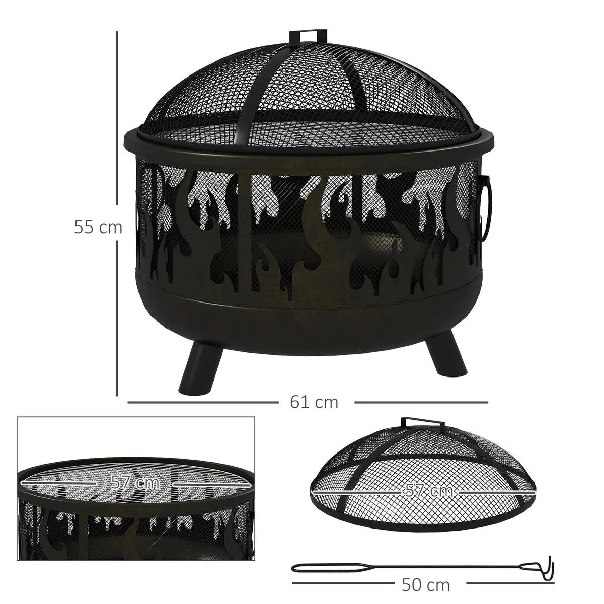 Fire Pit Steel BBQ with Poker, Black