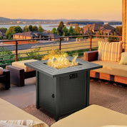 Gas Fire Pit Table Square Propane, 40,000 BTU, 71×71×62cm, Black, Rattan Smokeless with Protective Cover, Lava Rocks and Lid for Patio