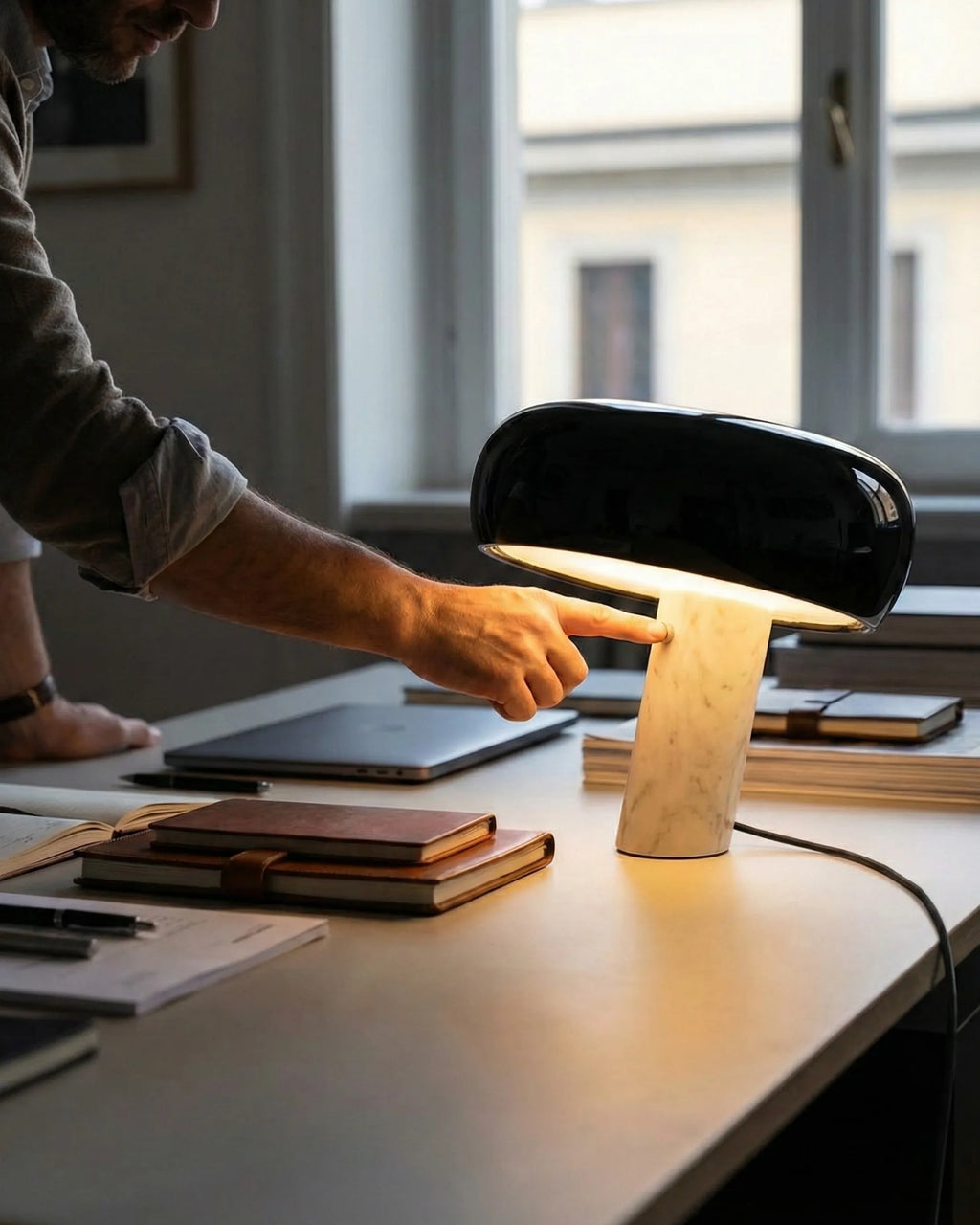 CAMOS designer table lamp styled in a minimalist Australian interior — DecoHarmonie
