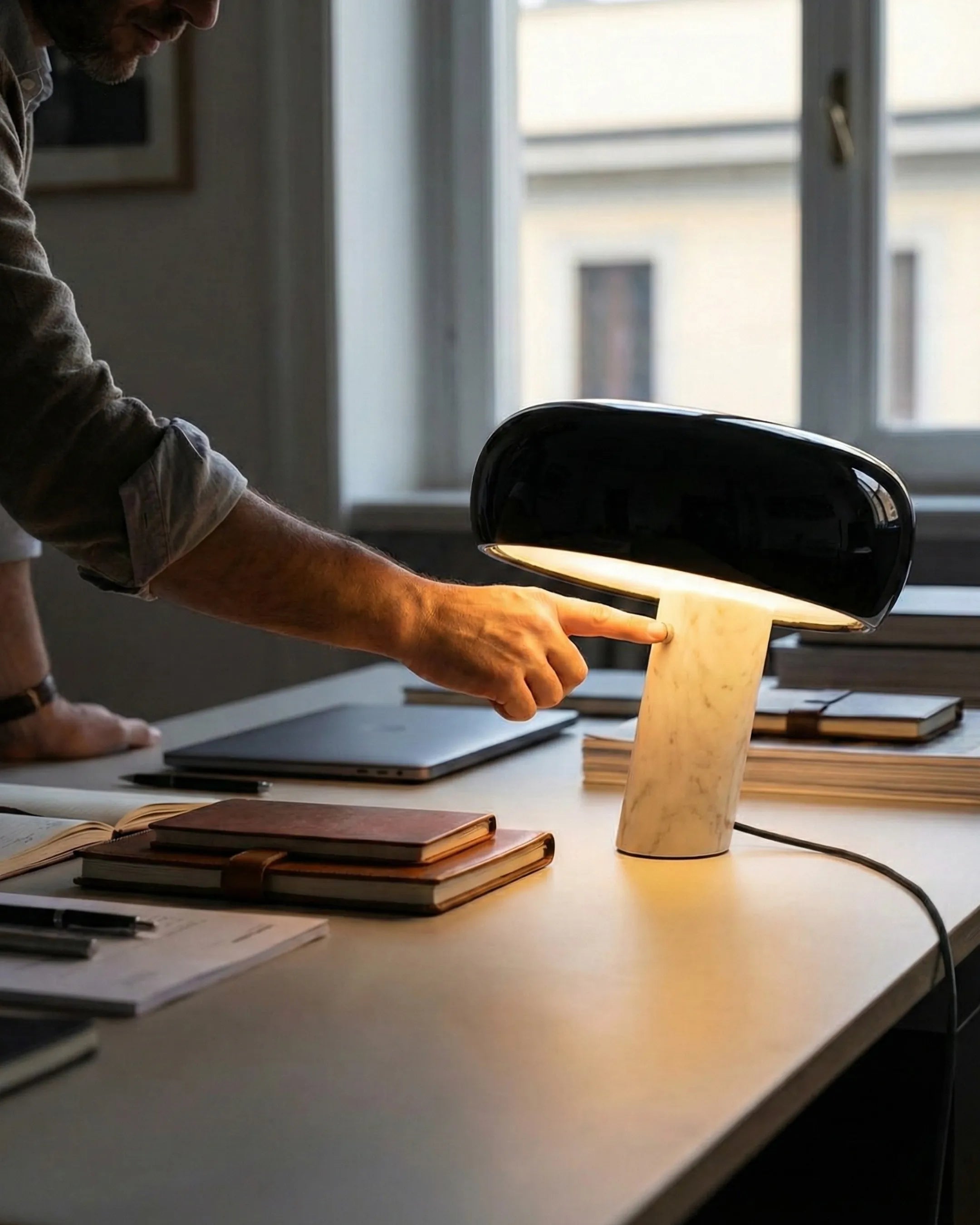 CAMOS designer table lamp styled in a minimalist Australian interior — DecoHarmonie