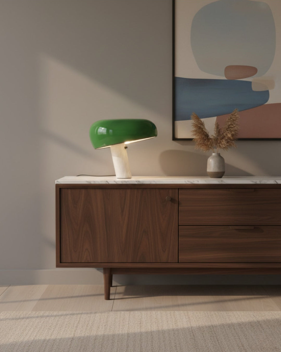 CAMOS designer table lamp in a warm, considered living room setting — DecoHarmonie