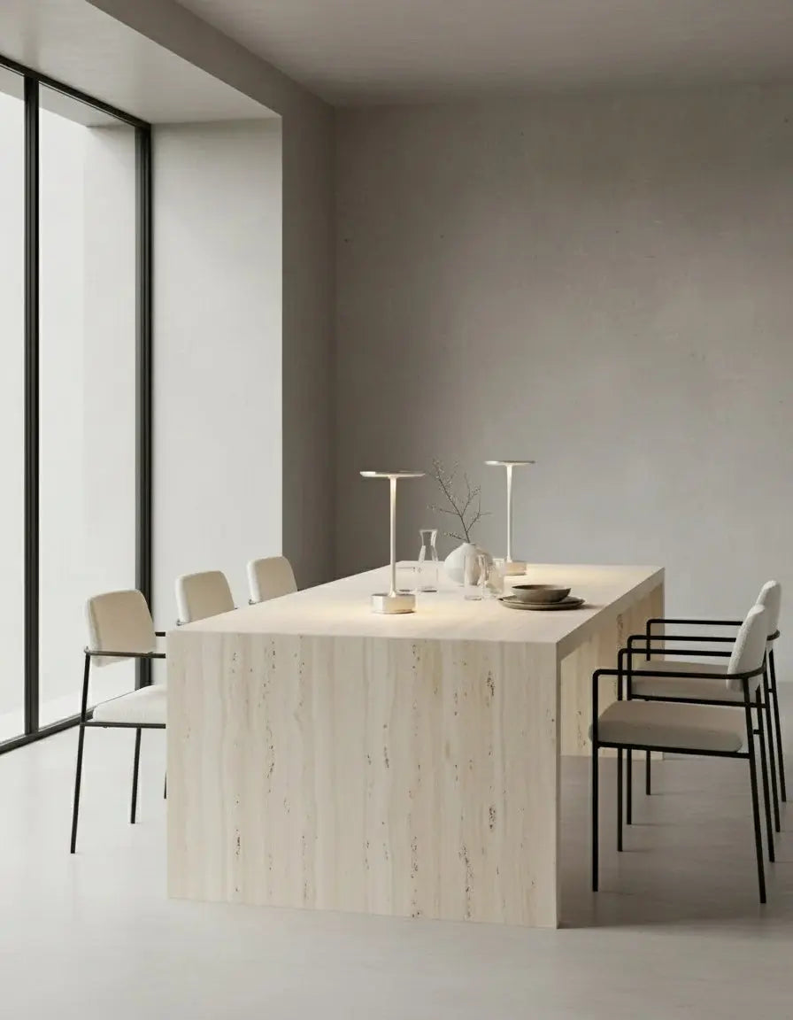 LIRI cordless designer table lamp highlighting its sculptural silhouette in profile — DecoHarmonie