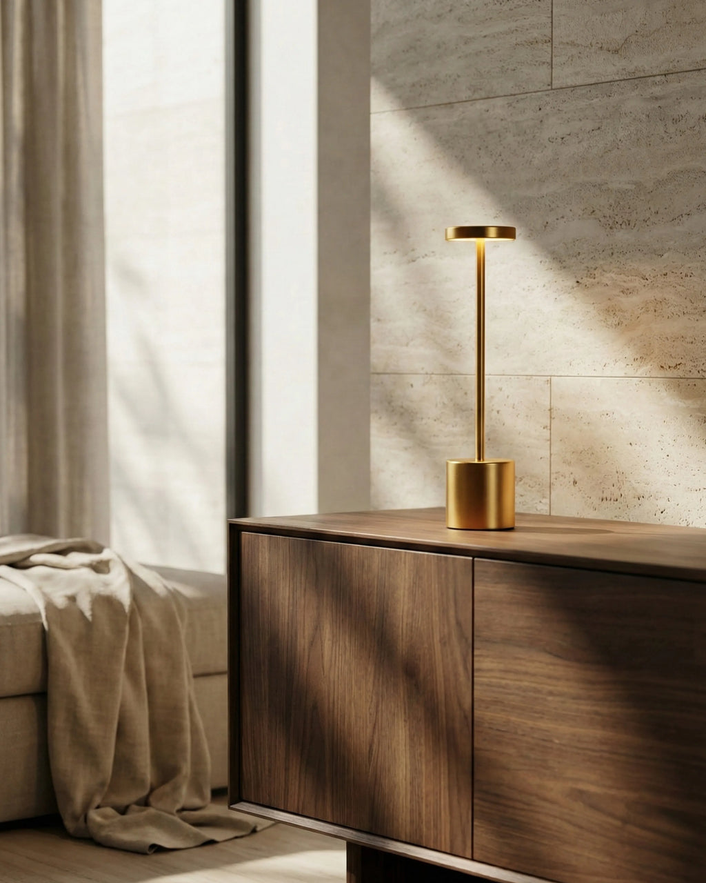 NOVA cordless designer table lamp in a warm, considered living room setting — DecoHarmonie