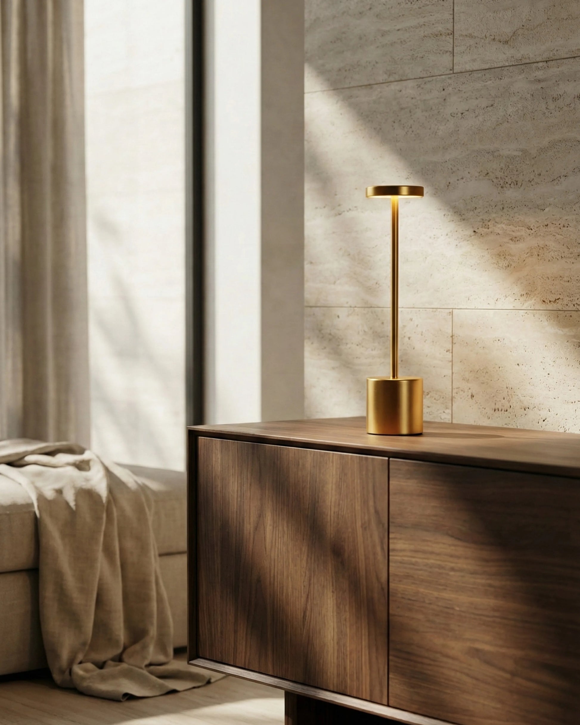NOVA cordless designer table lamp in a warm, considered living room setting — DecoHarmonie