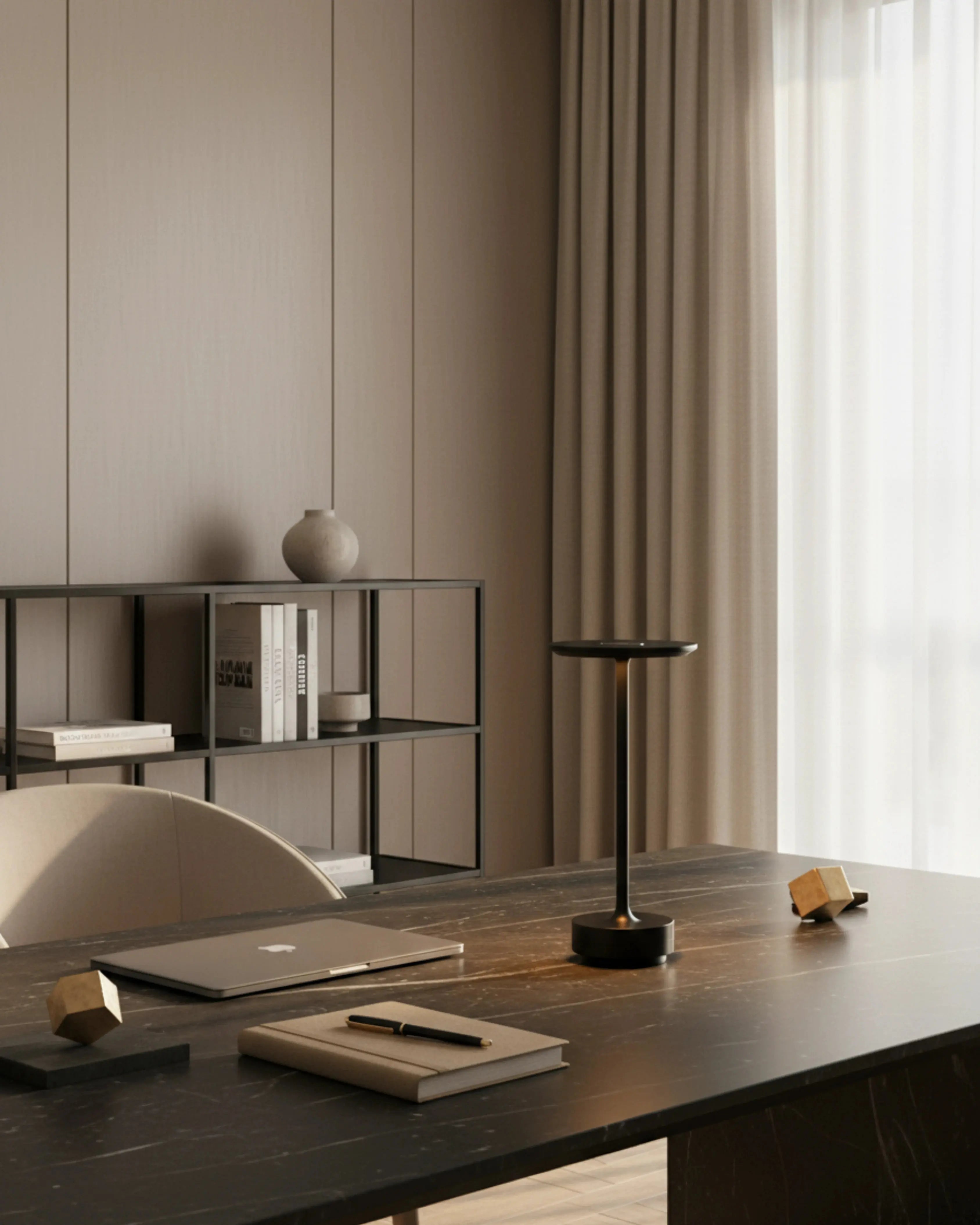 LIRI cordless designer table lamp displayed on a designer desk in a Sydney home — DecoHarmonie