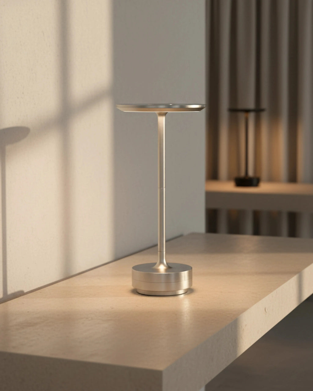 LIRI cordless designer table lamp shown on a bedside table in a modern bedroom — DecoHarmonie