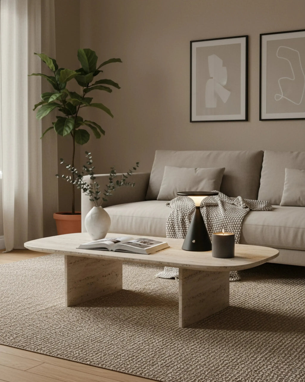 VEGA cordless designer table lamp in a warm, considered living room setting — DecoHarmonie