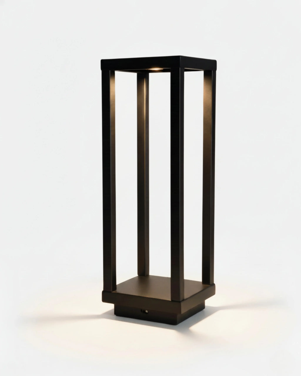 SORA cordless lantern table lamp, open matte black metal cage frame, IP54 rated for Australian homes | DecoHarmonie