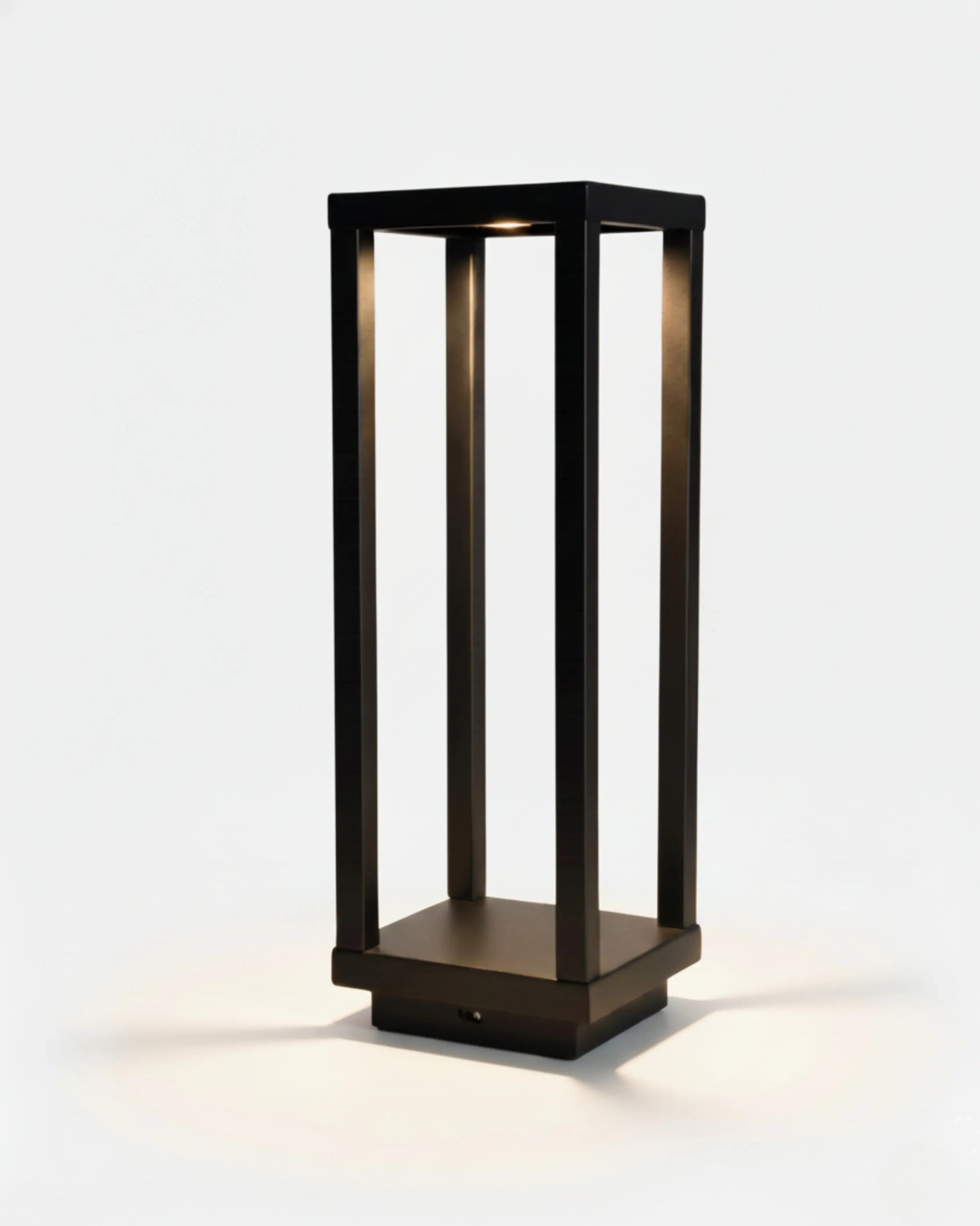 SORA cordless lantern table lamp, open matte black metal cage frame, IP54 rated for Australian homes | DecoHarmonie