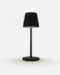 TOVI cordless table lamp with pleated black shade, slim metal stem and hexagonal base | DecoHarmonie