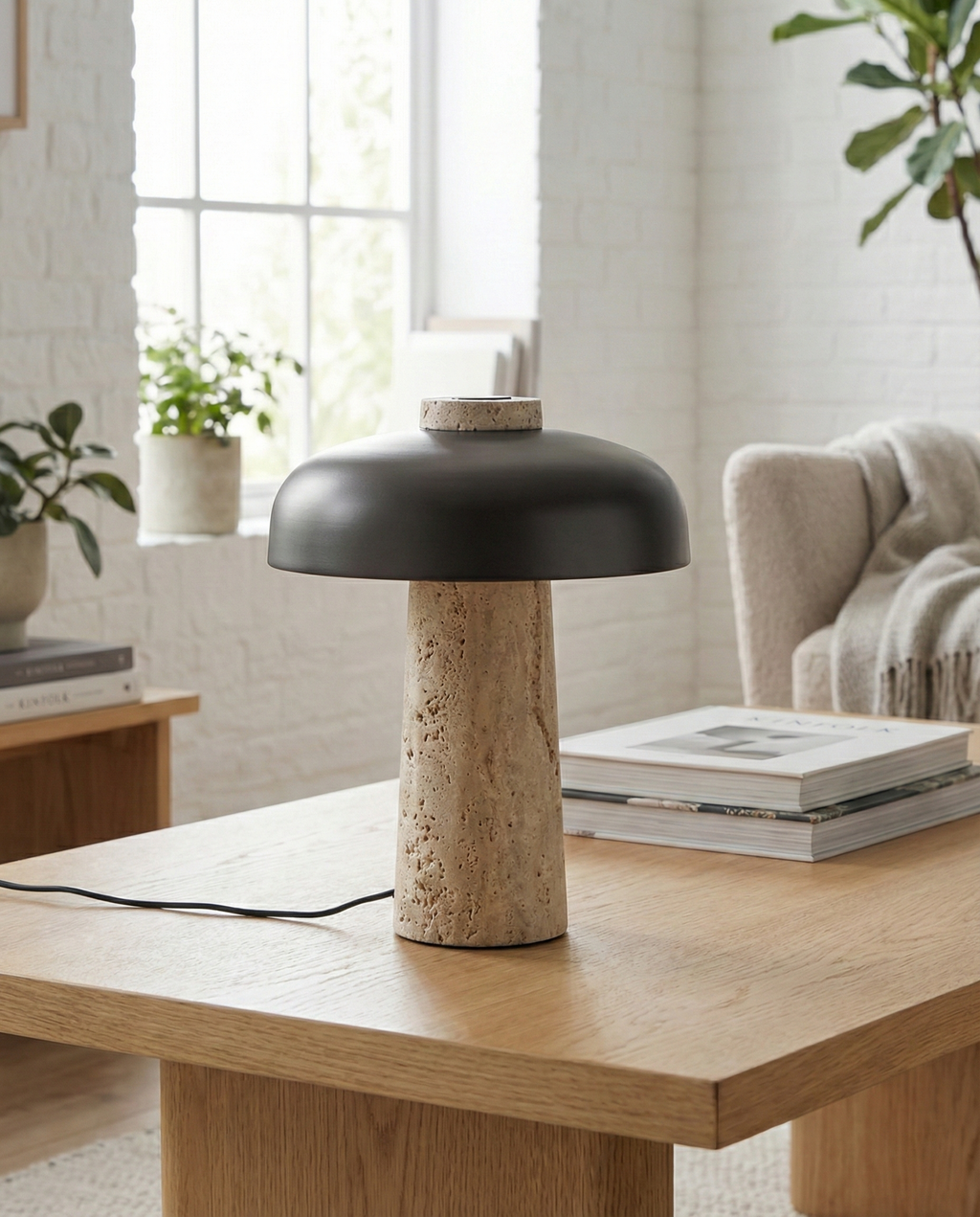 SAGAR designer table lamp in a warm, considered living room setting — DecoHarmonie