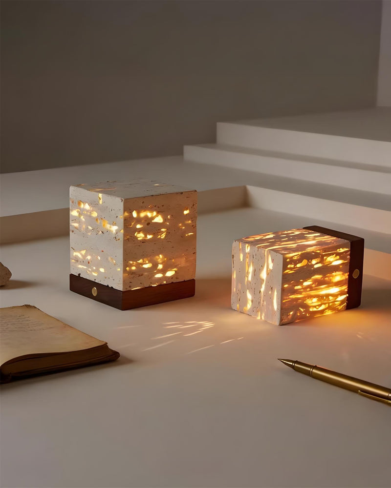 OMA designer table lamp in a warm, considered living room setting — DecoHarmonie