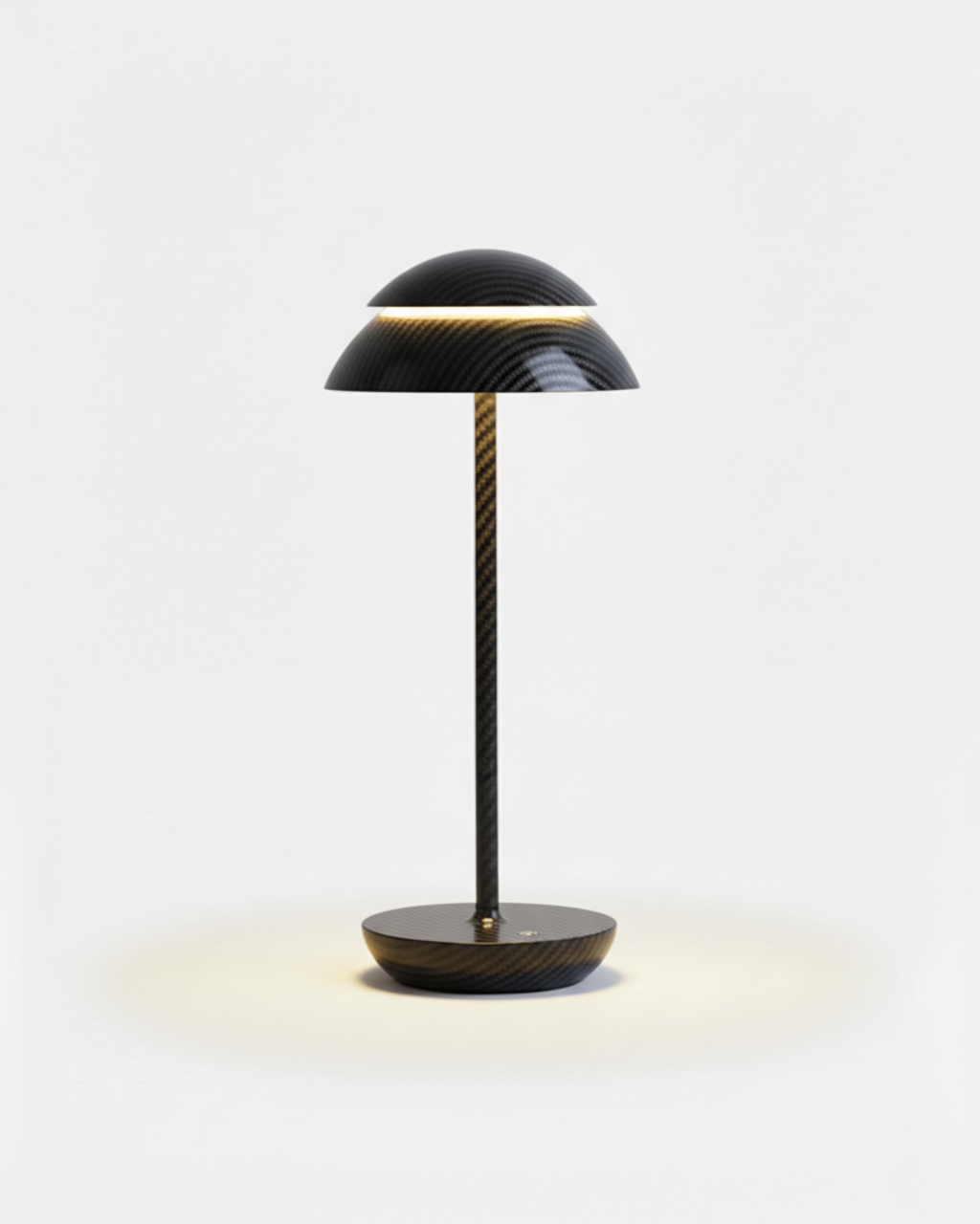 DESKA cordless table lamp with carbon-fibre textured black double-dome shade and slim stem, rechargeable designer | DecoHarmonie