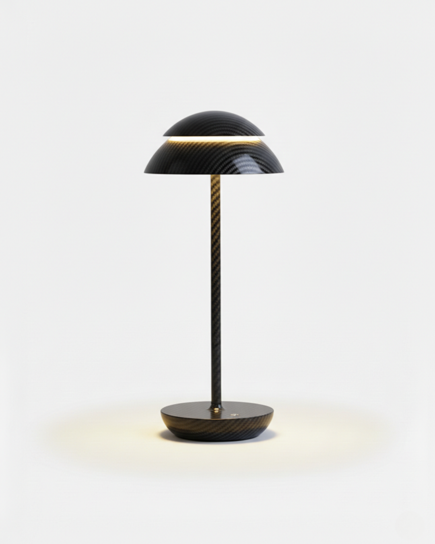 DESKA cordless table lamp with carbon-fibre textured black double-dome shade and slim stem, rechargeable designer | DecoHarmonie