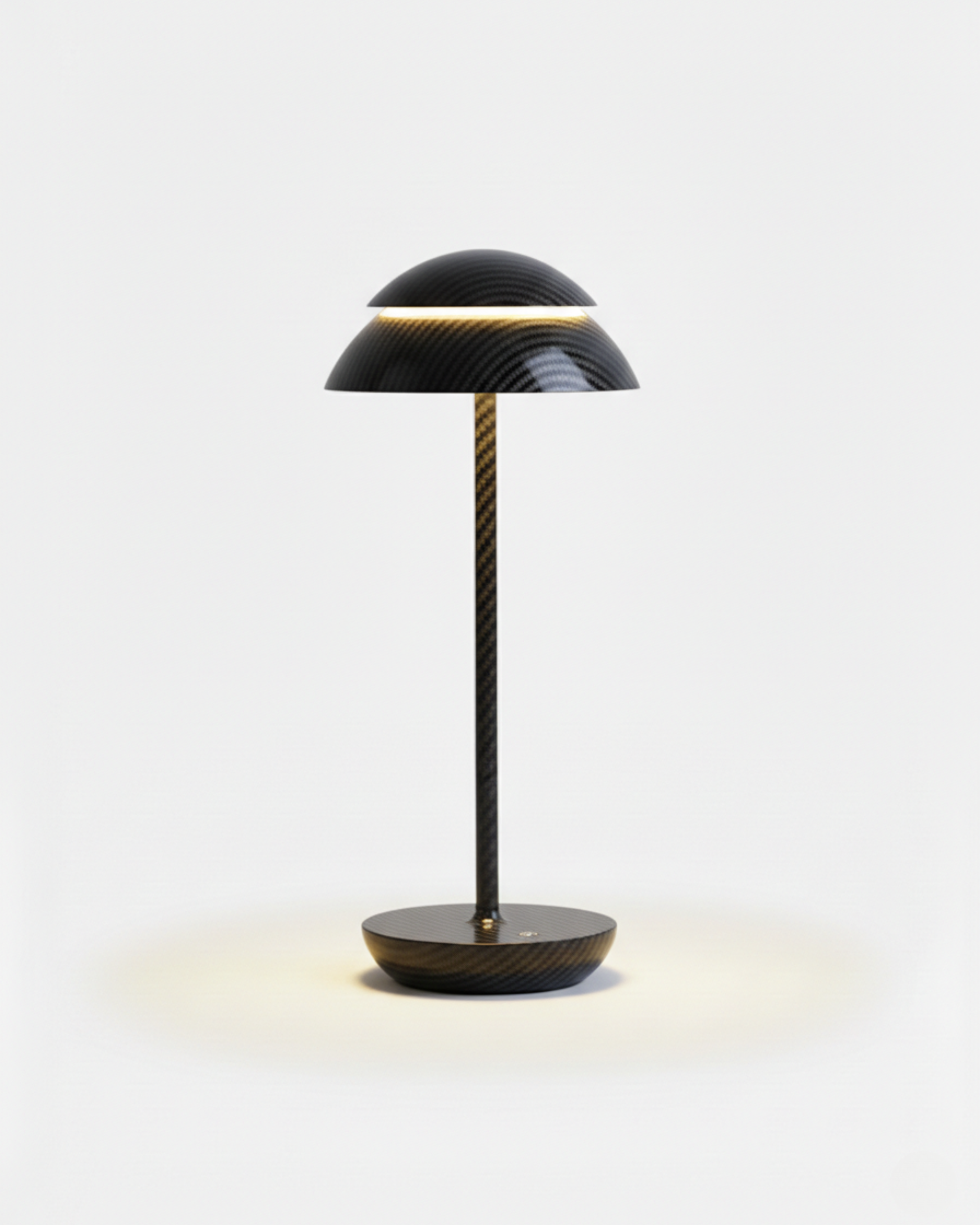 DESKA cordless table lamp with carbon-fibre textured black double-dome shade and slim stem, rechargeable designer | DecoHarmonie