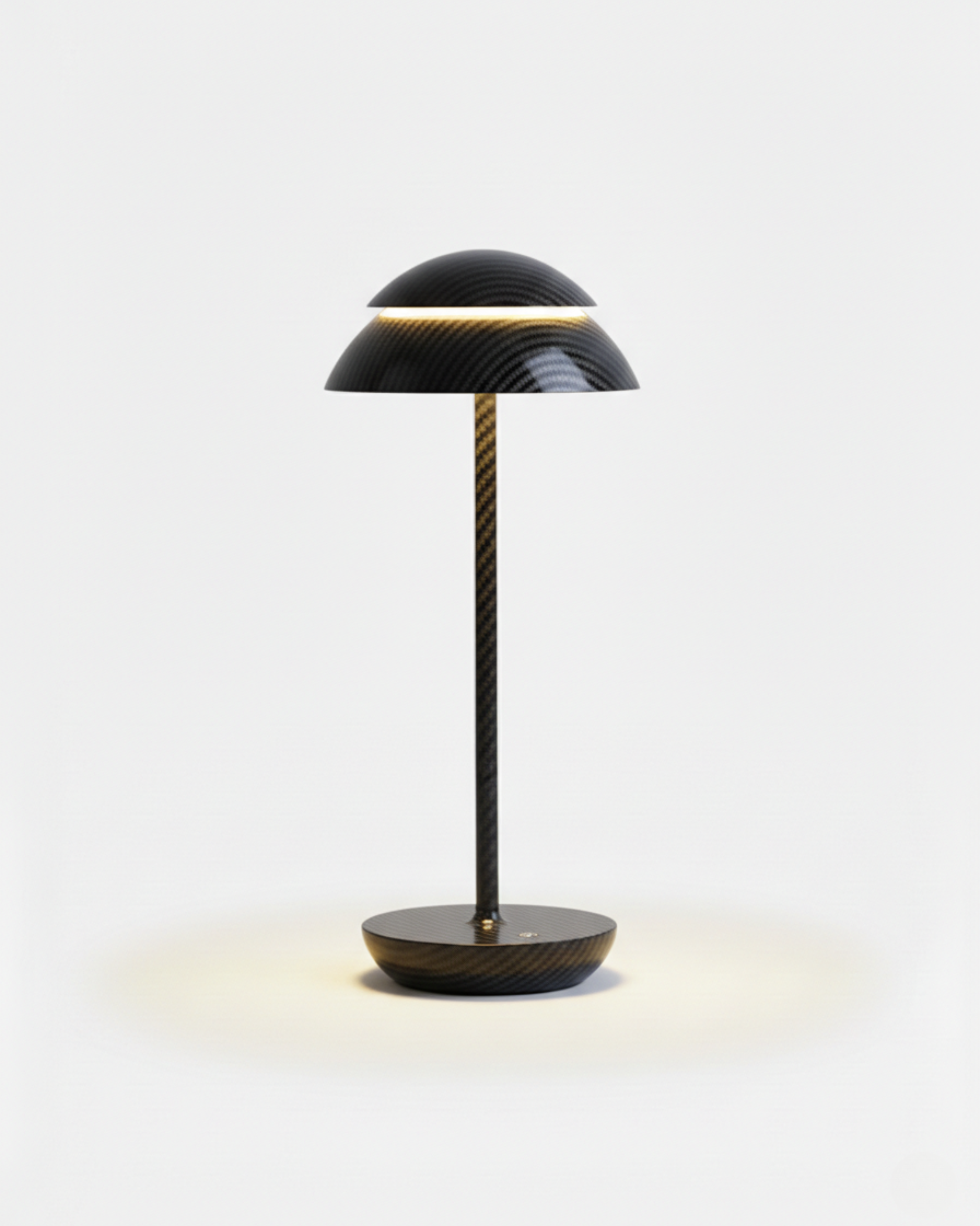 DESKA cordless table lamp with carbon-fibre textured black double-dome shade and slim stem, rechargeable designer | DecoHarmonie