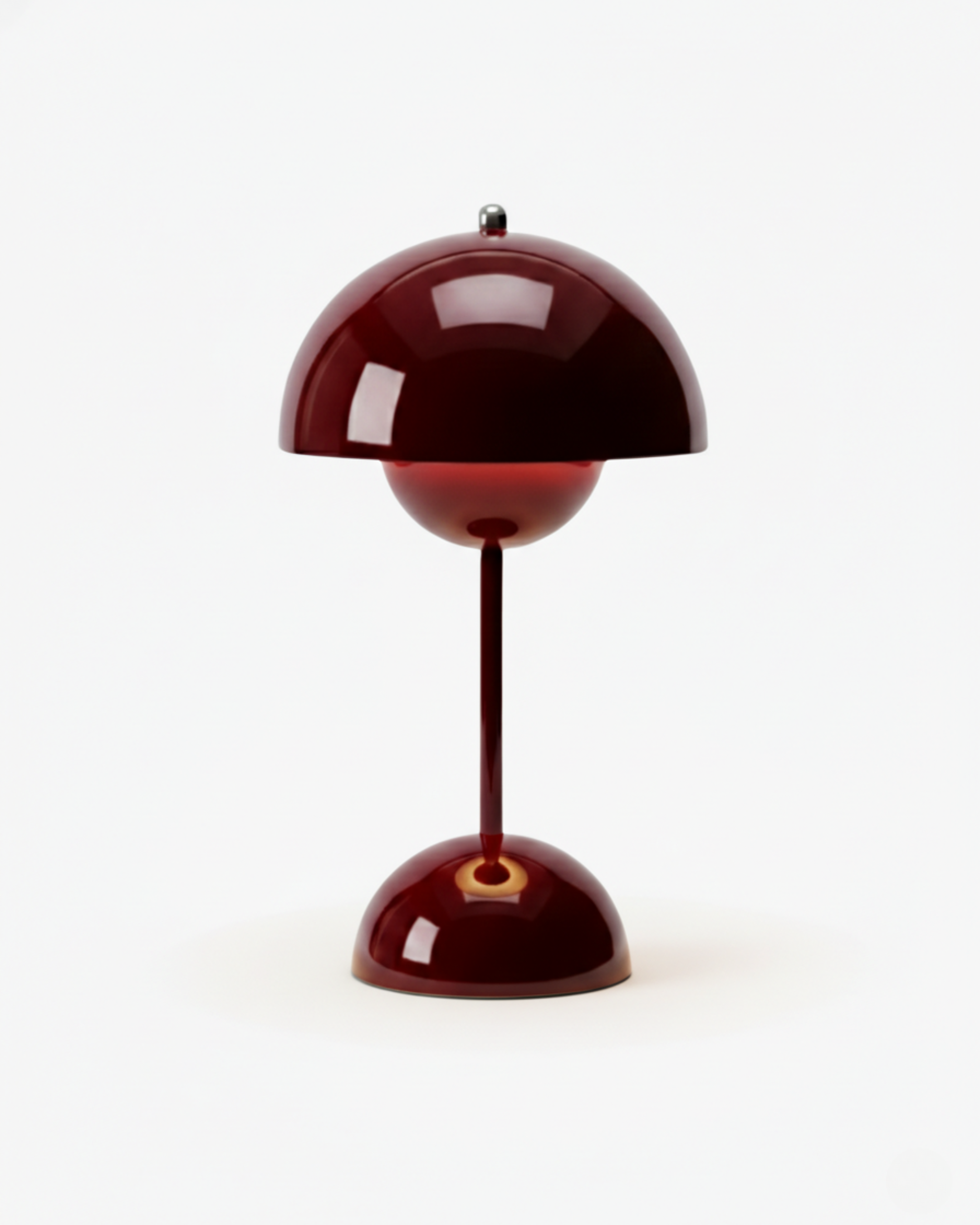 ODEN cordless table lamp with glossy burgundy mushroom-dome shade and slim stem, rechargeable designer lighting | DecoHarmonie