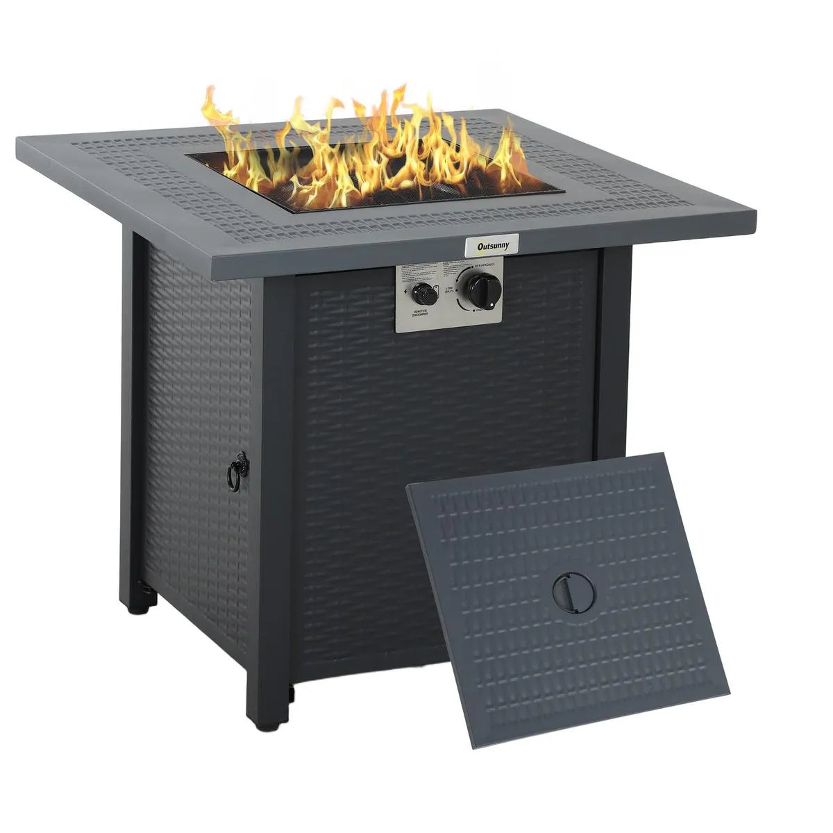 Gas Fire Pit Table, 40,000 BTU, 71×71cm, Black / Dark Grey