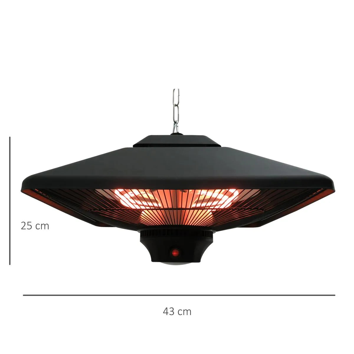 Hanging Electric Patio Heater 1000/2000W Waterproof Ceiling Mounted Aluminium Halogen Infrared Heater with LED Light Remote, Black