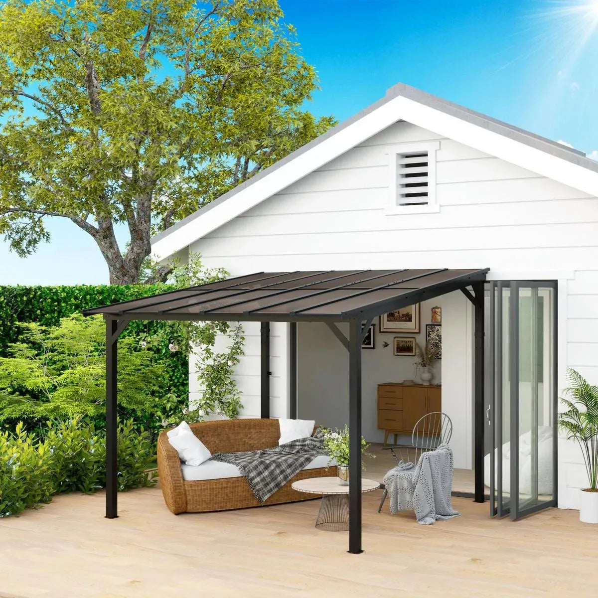 Octagonal Garden Gazebo, 8-Sided, 6.8×5 m, White Heavy Duty Metal Frame Outdoor Marquee Party & Wedding Canopy