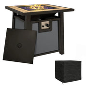 Gas Fire Pit Table, 50,000 BTU, 71×71cm, Grey with Cover