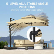 Cantilever Parasol 2.7x2.7m Aluminium Frame Crank Tilt 360° Rotation Double Top Garden Umbrella with Base and Cover, Khaki