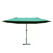 Double-Sided Sun Umbrella Canopy 4.6m Crank Shade with Cross Base, Dark Green